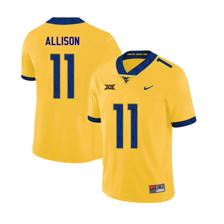 NCAA Men's Jack Allison West Virginia Mountaineers Yellow #11 Nike Stitched Football College 2019 Authentic Jersey MF23L04BE